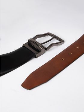 Calder Reversible Leather Belt in Black and Tan