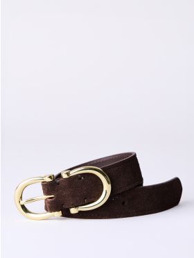 Bowness Suede Dual Buckle Belt in Chocolate