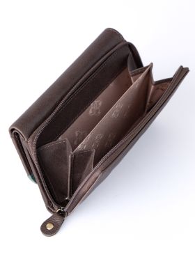 Hartsop Flapover Leather Purse in Brown and Green