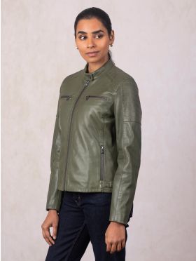 Buttermere Leather Racer Jacket in Green