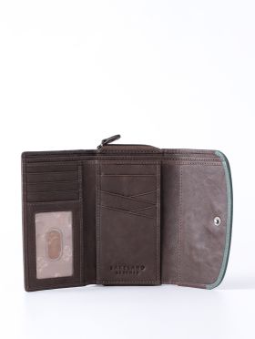 Hartsop Flapover Leather Purse in Brown and Green