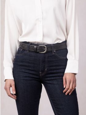 Embossed Leather Belt in Black