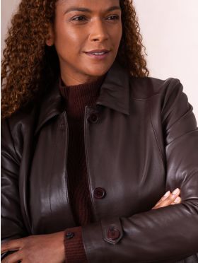 Bilsco Longline Leather Jacket in Seal Brown