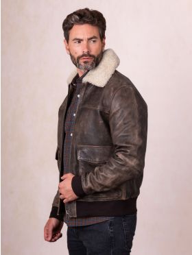 Fellfoot Leather Aviator Jacket in Chocolate Brown
