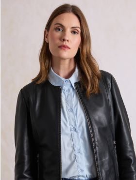 Crosby Collarless Leather Jacket in Black