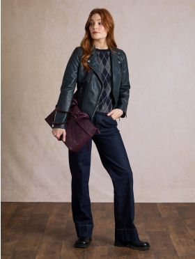Tarraby Leather Biker Jacket in Navy