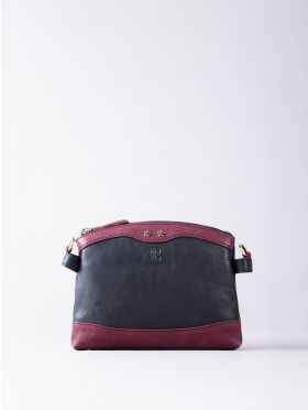 Hartsop Zip Leather Cross Body Bag in Black and Burgundy