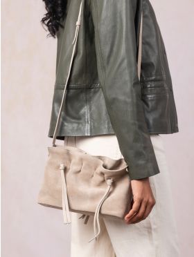 Santon Suede Cross Body Bag in Stone
