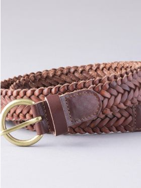 Waverton Leather Woven Belt in Cognac