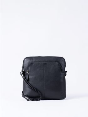 Raven Leather Cross Body Bag in Black