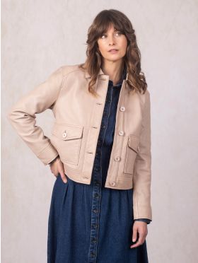 Brathay Collared Leather Jacket in Cappuccino