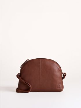Elterwater curved Leather Cross Body Bag in Cognac