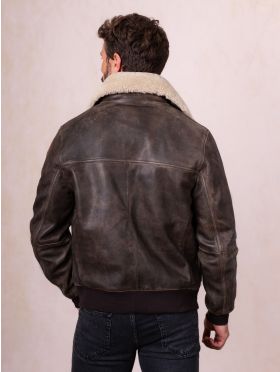 Fellfoot Leather Aviator Jacket in Chocolate Brown