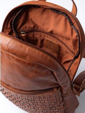 Storrs Woven Leather Backpack in Cognac
