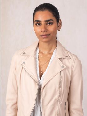 Tarraby Leather Biker Jacket in Parchment