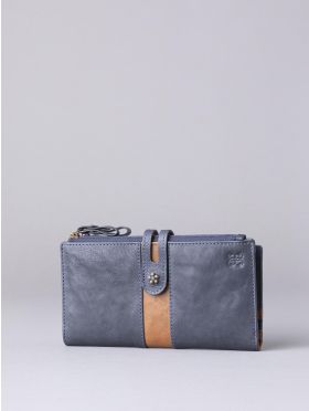 Hartsop Leather Double Zip Purse in Navy & Tan