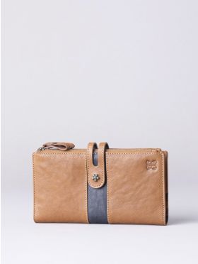 Hartsop Leather Double Zip Purse in Tan & Navy