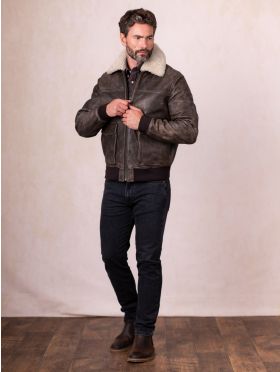 Fellfoot Leather Aviator Jacket in Chocolate Brown