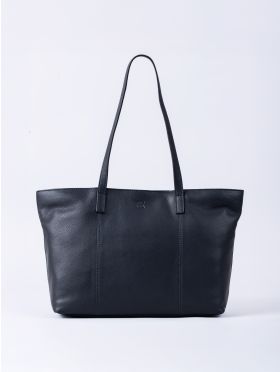 Torver Leather Tote Bag in Navy