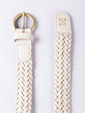 Waverton Leather Woven Belt in Stone