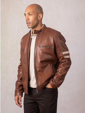 Charlie II Leather Racer Jacket in Cognac