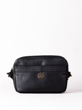 Cartmel Boxy Leather Cross Body Bag in Black