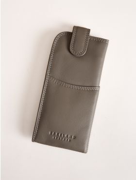 Leather Tab Glasses Case in Grey