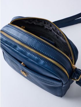 Cartmel Boxy Leather Cross Body Bag in Navy