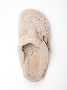 Sheepskin Wool Buckle Clog Slippers in Grey