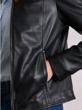 Crosby Collarless Leather Jacket in Black