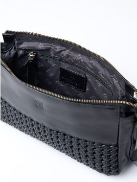 Waverton Woven Leather Cross Body Bag in Black
