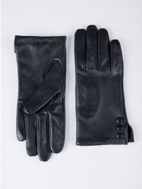 Beatrice II Button Detail Leather Gloves in Black