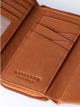 Hartsop Flapover Leather Purse in Cognac and Navy