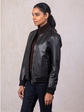 Braithwaite Leather Bomber Jacket in Black