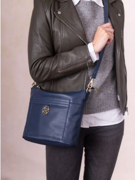 Cartmel Leather Cross Body Bag in Navy