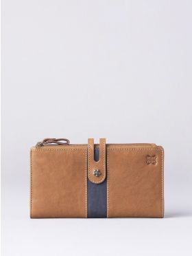 Hartsop Leather Double Zip Purse in Tan & Navy
