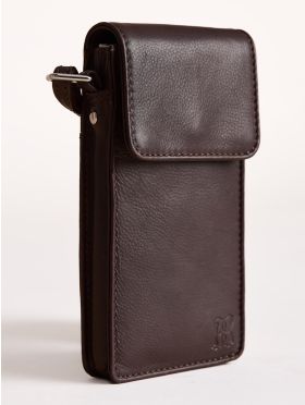 Bowness Leather Cross Body Phone Pouch in Brown