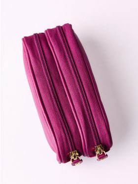 Leather Double Glasses Case in Bold Cranberry Pink