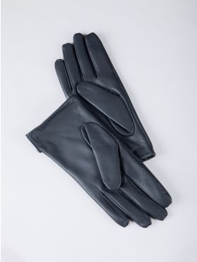 Beatrice II Button Detail Leather Gloves in Navy