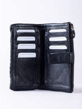 Wreay Large Leather Tab Purse in Black