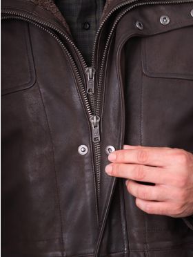 Kielder Long Leather Coat in Brown