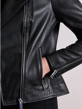 Tarraby Leather Biker Jacket in Black