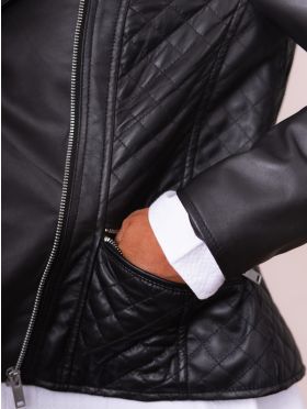 Penny Quilted Leather Biker Jacket in Black