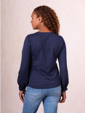 Vala Lace Detail Top in Navy