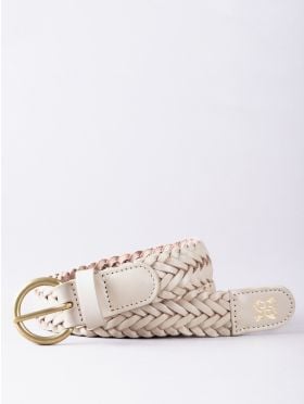 Waverton Leather Woven Belt in Stone