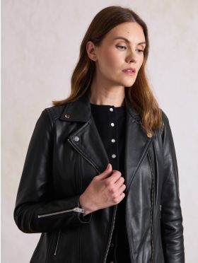 Tarraby Leather Biker Jacket in Black