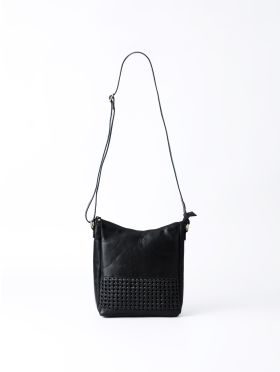 Waverton Woven Medium Leather Cross Body Bag in Black