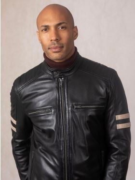 Charlie II Leather Racer Jacket in Black