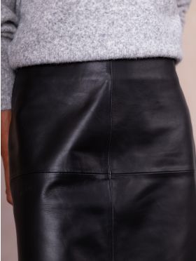 Leather A-Line Mini Skirt in Black