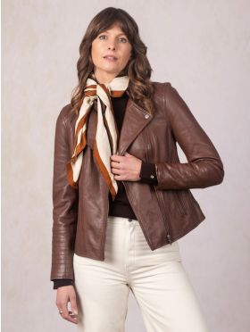 Tarn Leather Biker Jacket in Bourbon
